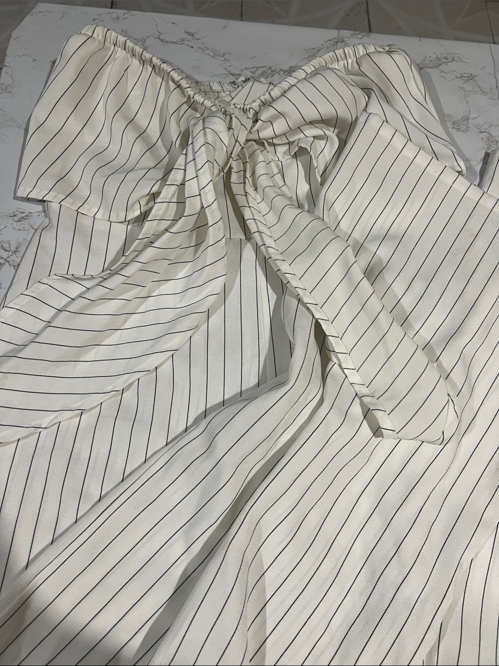 Active USA White Pinstripe Strapless Jumpsuit with Front Tie